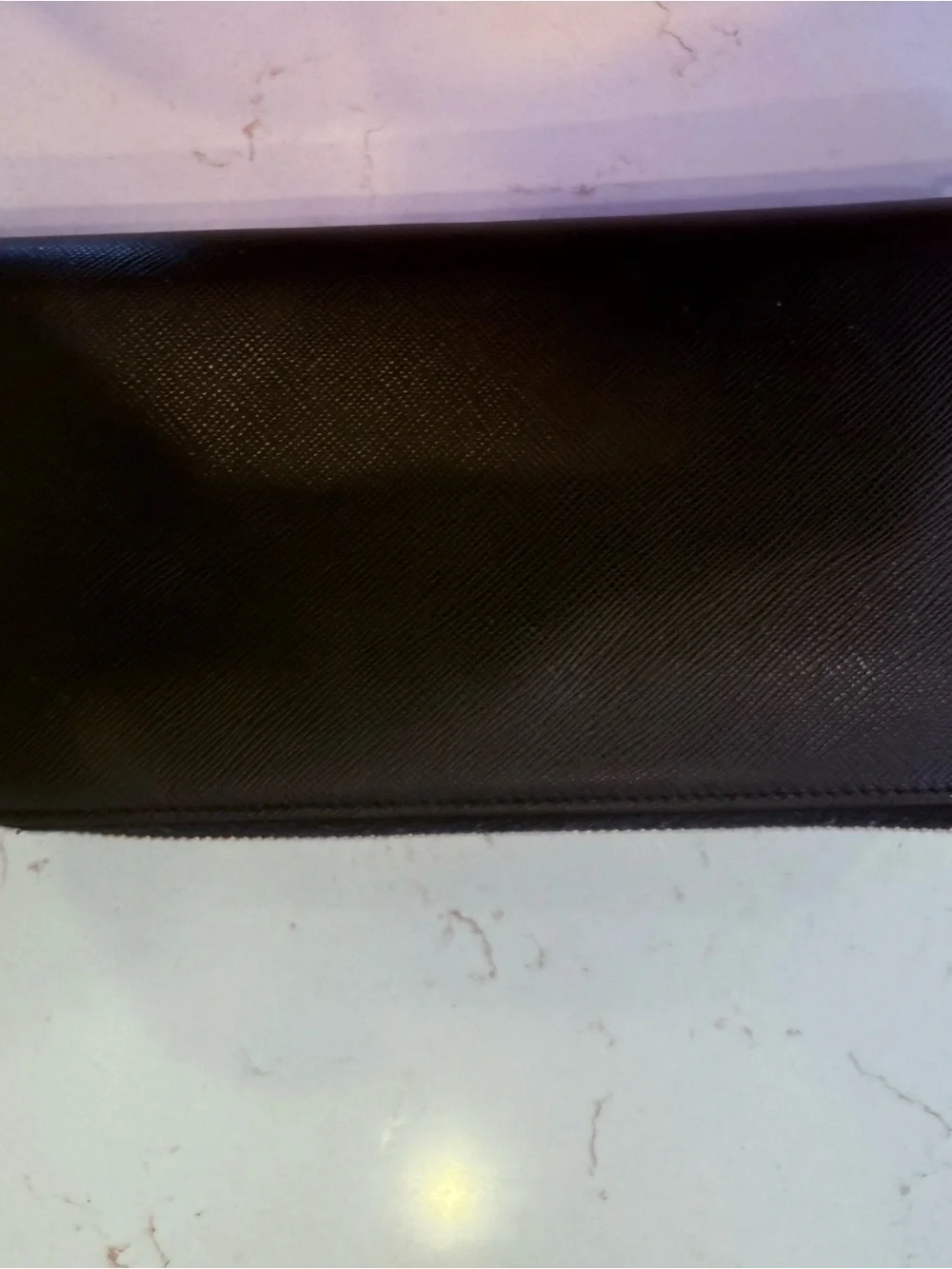 Prada Black Saffiano Leather Zip-Around Wallet with Gold Zipper